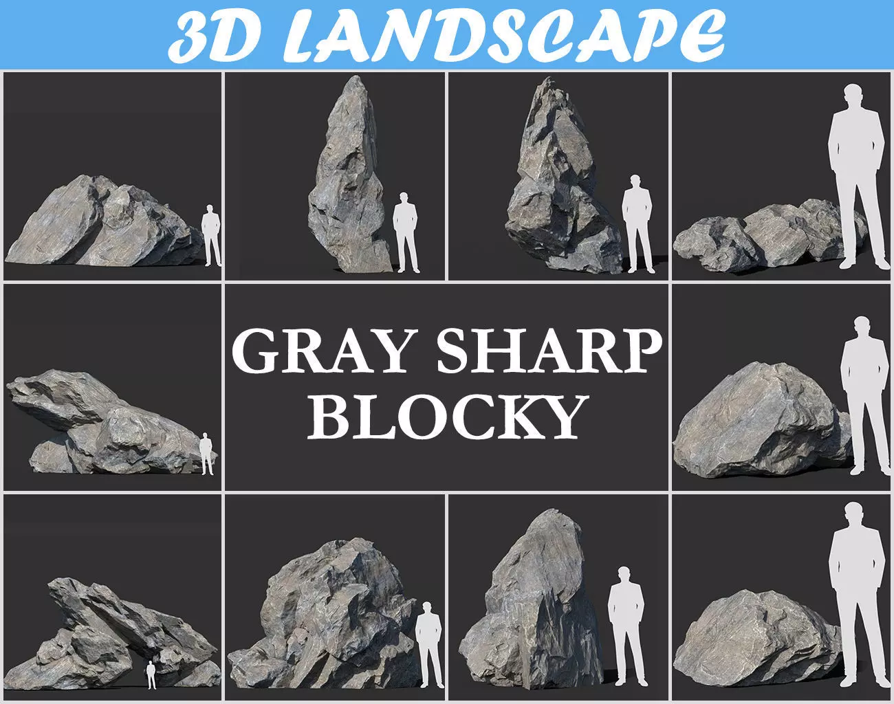 Low poly sharp blocky gray rock formation 181112 Low-poly 3D model