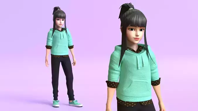 Cartoon Teenage Girl 3D model Rigged