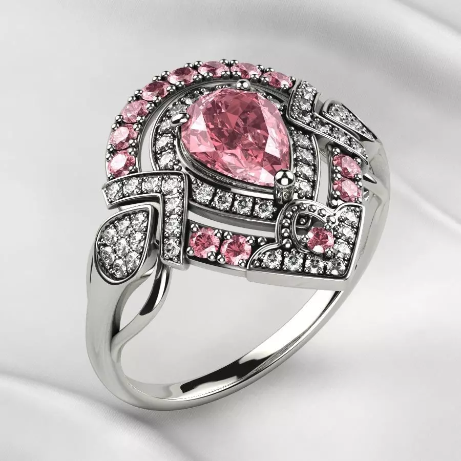 Pink Sapphire Pear Gold Ring 3D print model