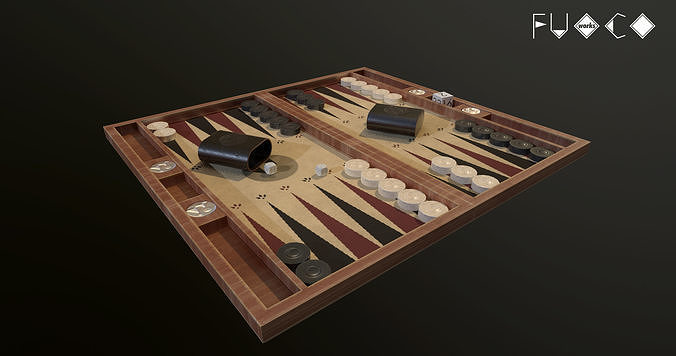 Backgammon board game Set low poly asset PBR for AR VR Low-poly 3D model