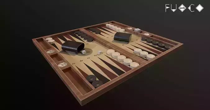 Backgammon board game Set low poly asset PBR for AR VR