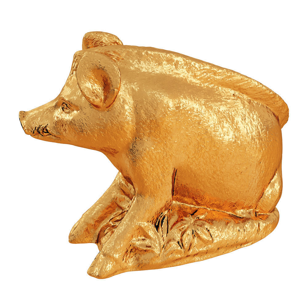 Gold Boar Figurine 3D model_2