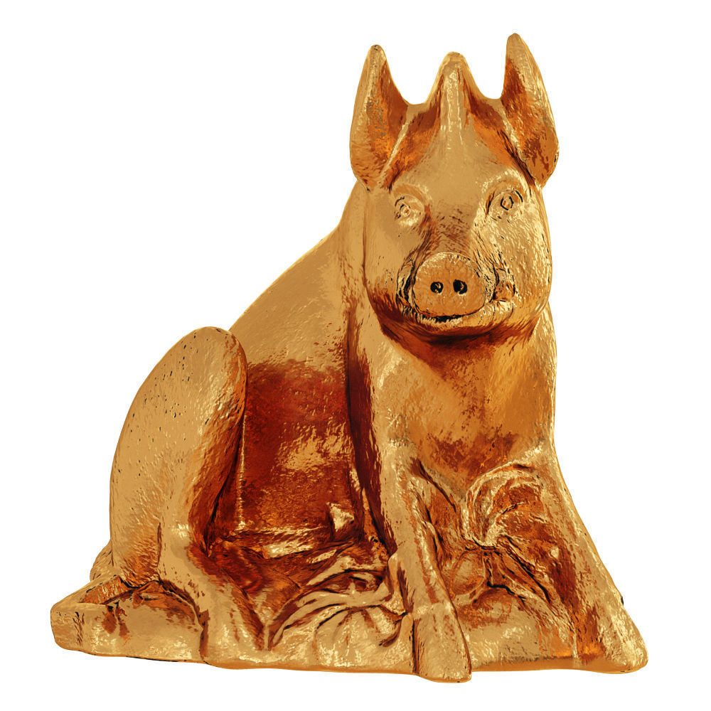 Gold Boar Figurine 3D model_1