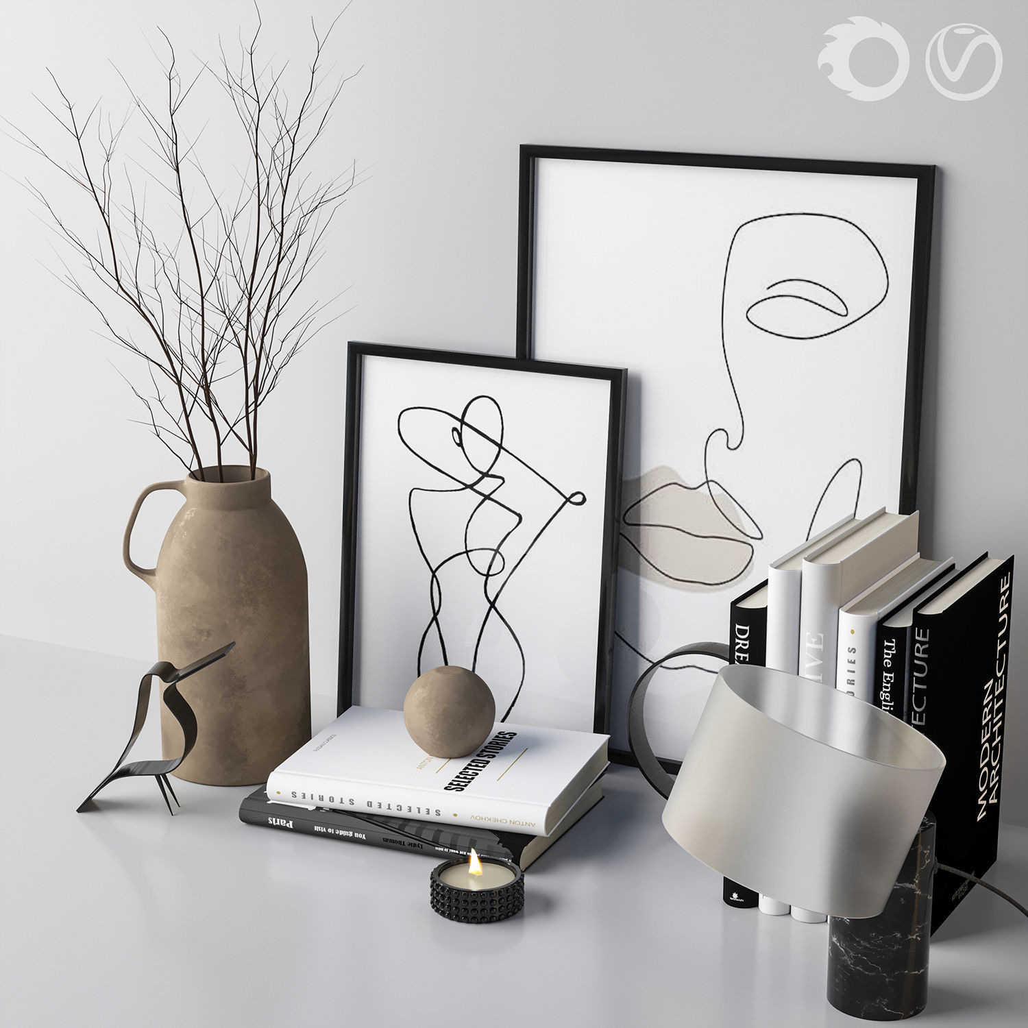 Decorative set 3D model_1