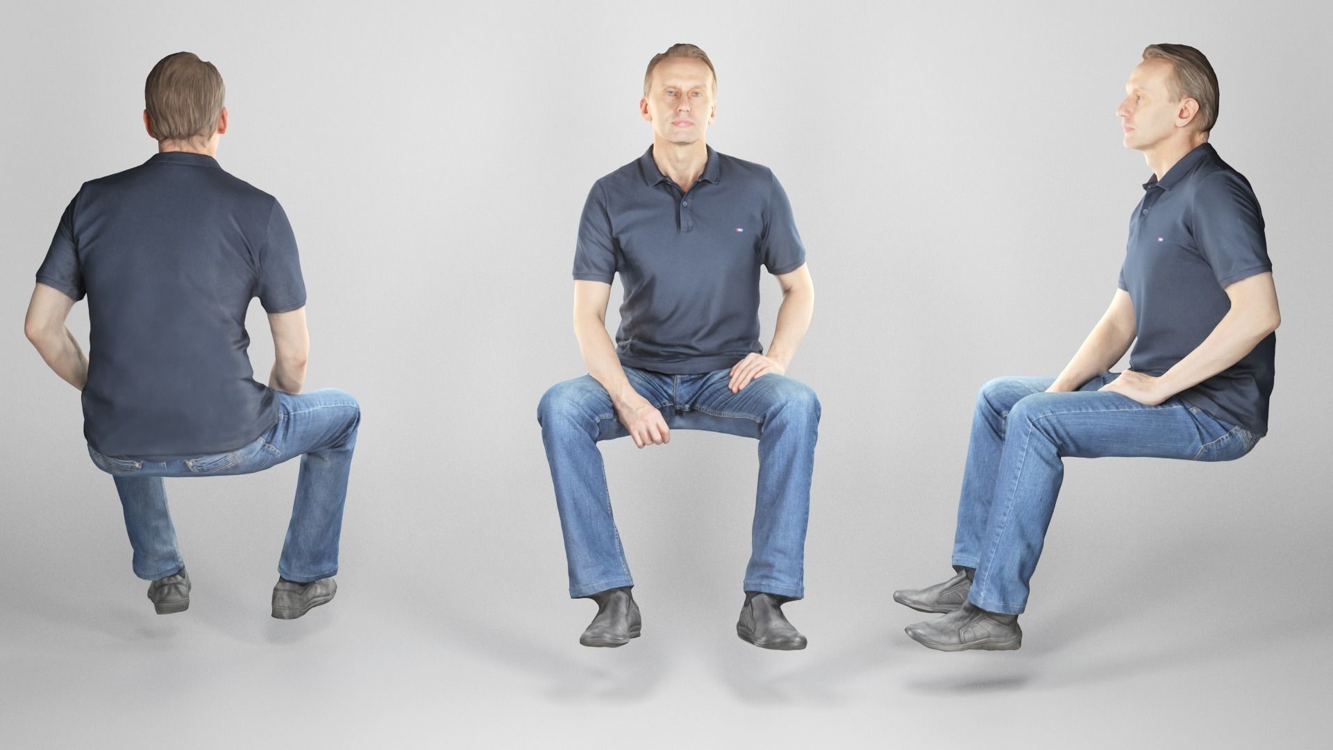 Man in casual style sitting 236 Low-poly 3D model_2