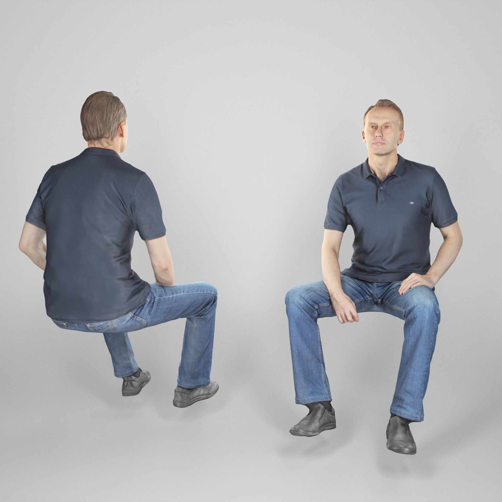 Man in casual style sitting 236 Low-poly 3D model_1