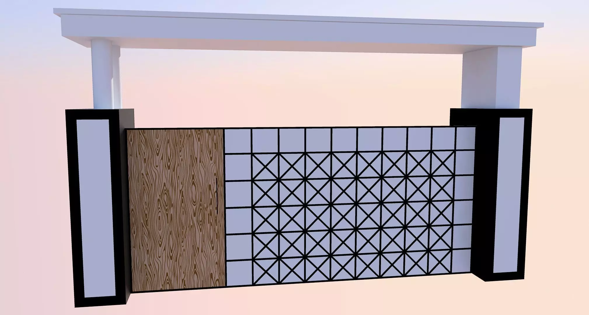 Modern metal gate with wooden door Free 3D print model