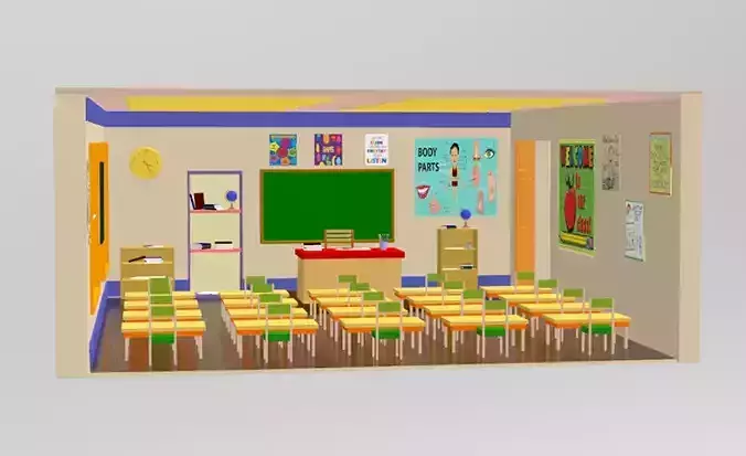 Cartoon Classroom Interior 