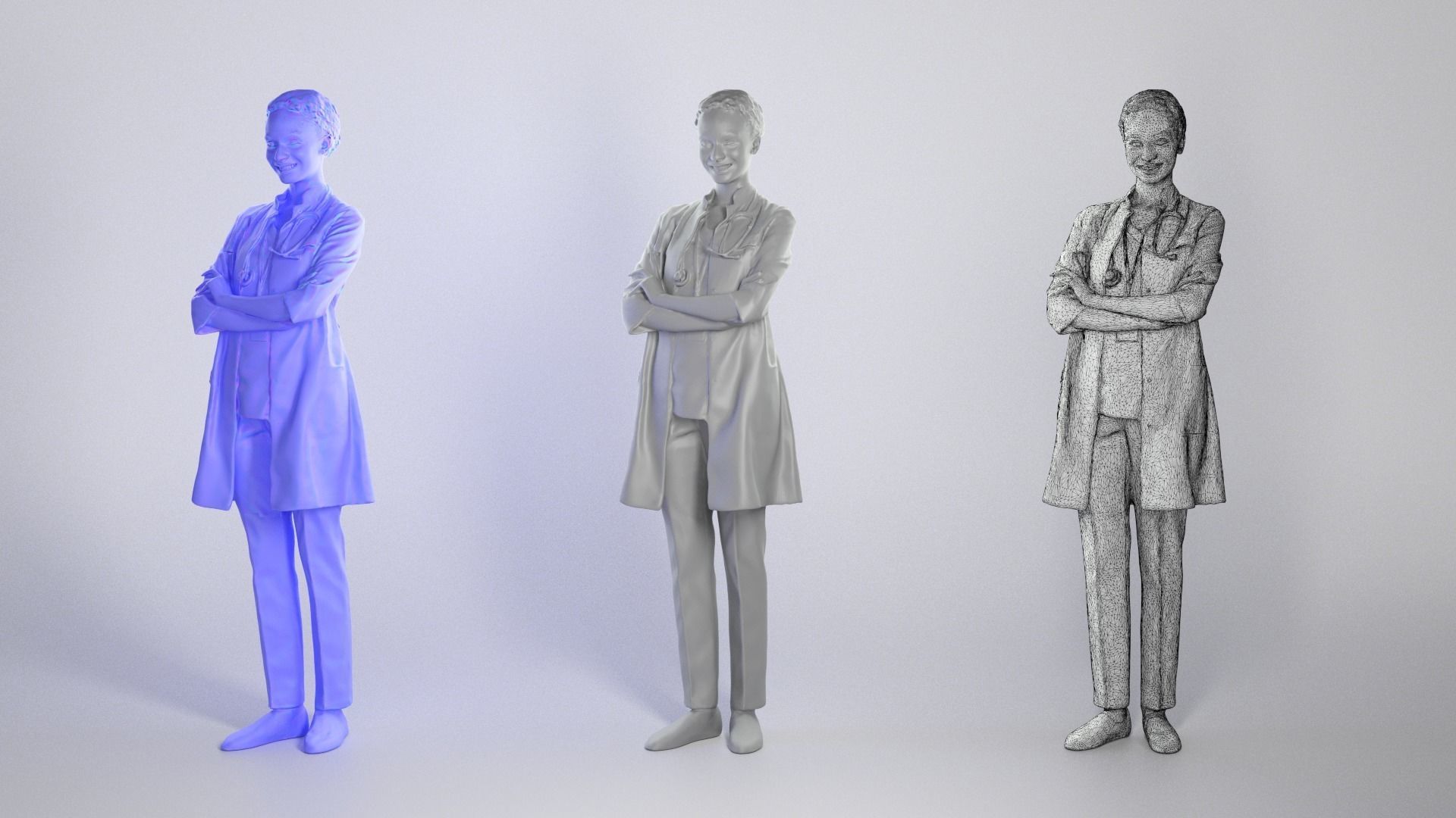 Attractive woman in medical uniform smiling 245 Low-poly 3D model_3