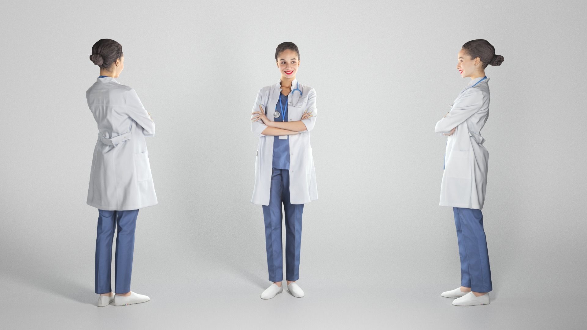 Attractive woman in medical uniform smiling 245 Low-poly 3D model_2