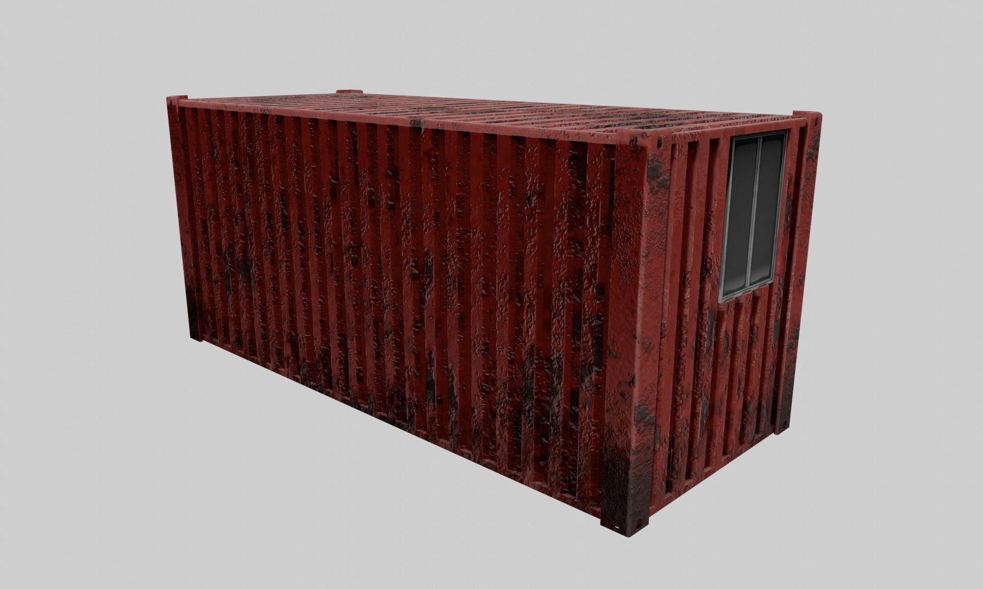 Old Red Container Office 3D model_2