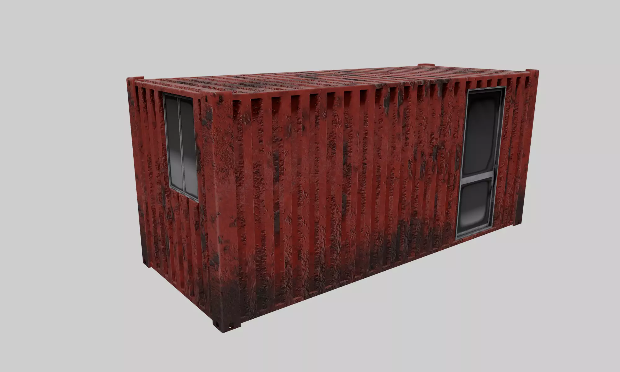 Old Red Container Office 3D model_0