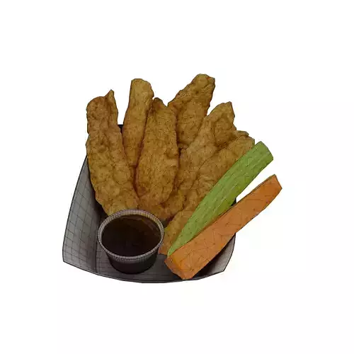 low poly model of Breaded deep fried chicken finger Low-poly 3D model