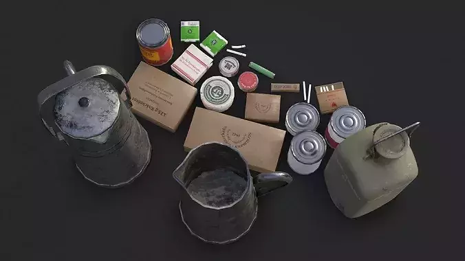 German WWII rations and equipments Collection 3D Model Pack 4