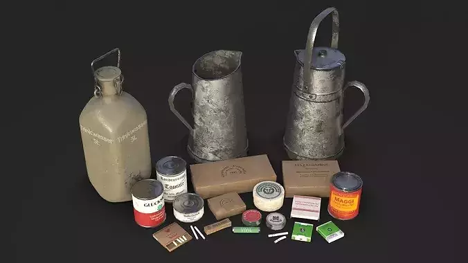 German WWII rations and equipments Collection 3D Model Pack 3