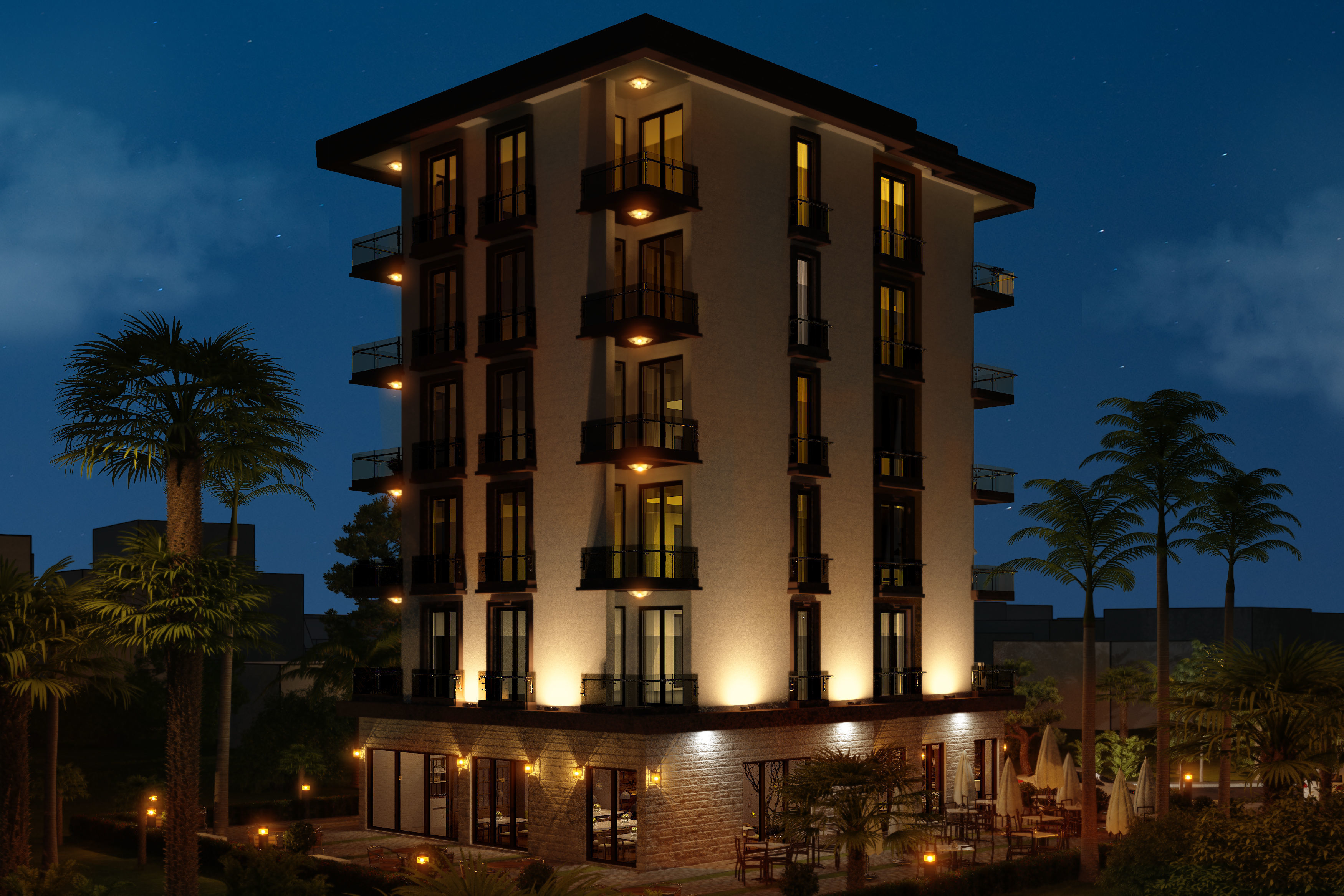 BAR-MONTENEGRO-2020 hotel building at night 3D model_8