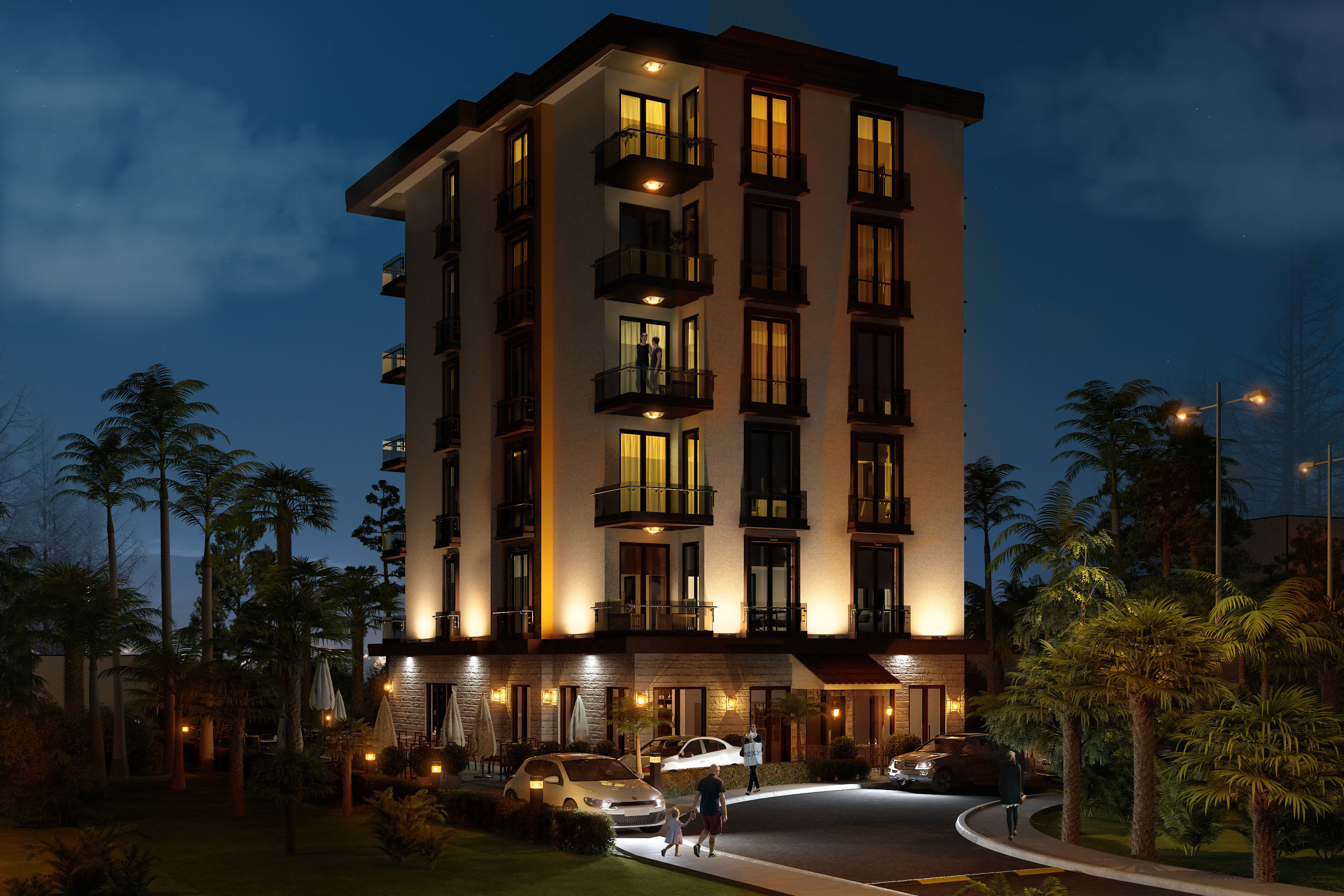 BAR-MONTENEGRO-2020 hotel building at night 3D model_7