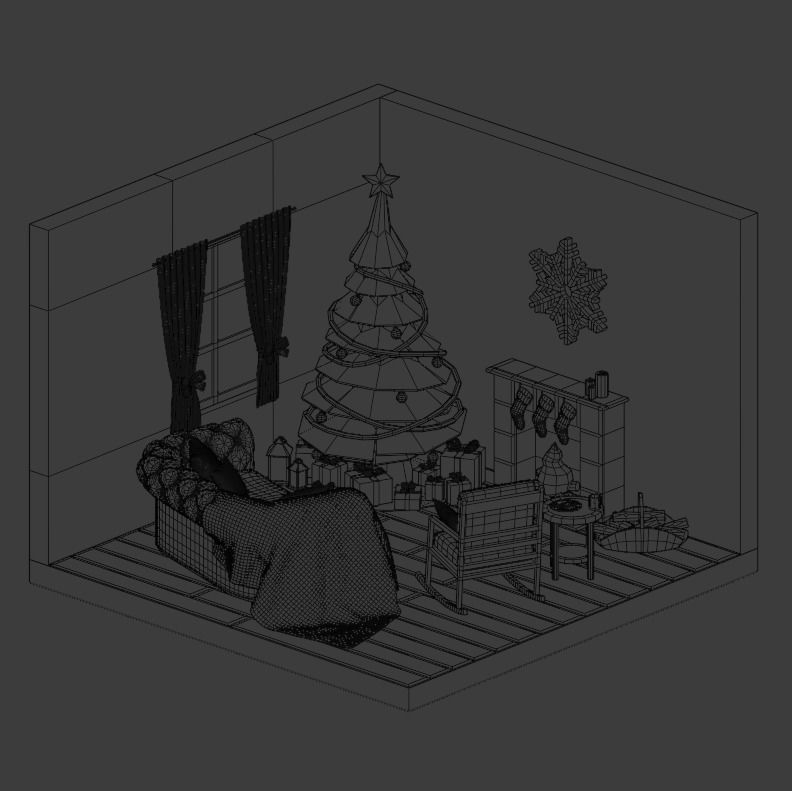 Christmas Living-room Low-poly 3D model_2