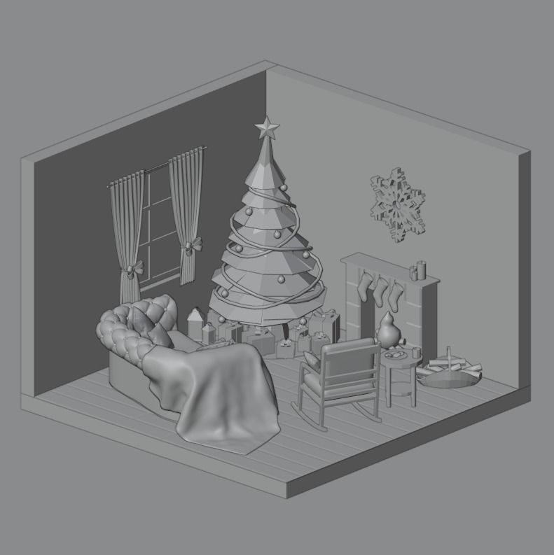 Christmas Living-room Low-poly 3D model_1