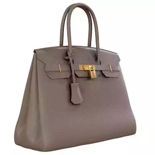 Hermes Birkin Bag Gray Leather Low-poly 3D model