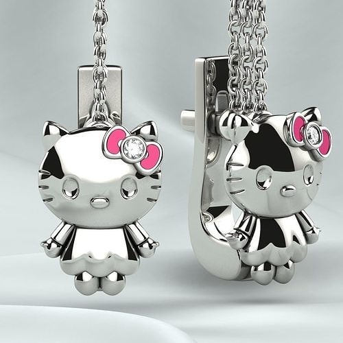 Hello Kitty Girls Earrings 3D print model