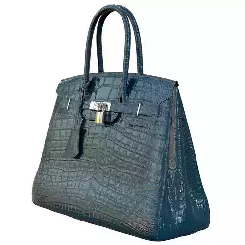 Hermes Birkin Bag Blue Crocodile Leather Low-poly 3D model