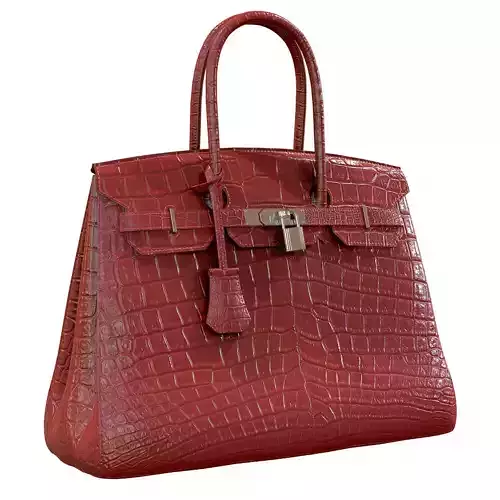 Hermes Birkin Bag Red Crocodile Leather Low-poly 3D model