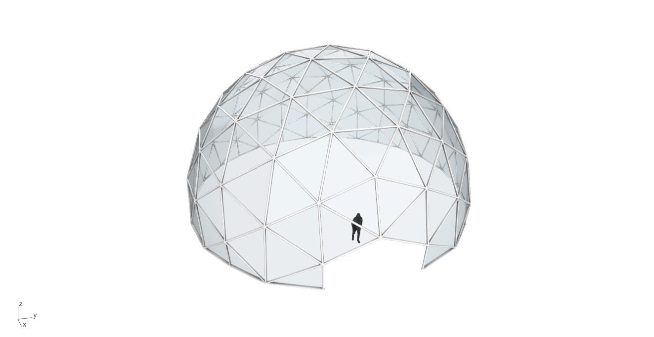 Geodesic Dome with Door Opening and Glass Panels v1 3D model_19