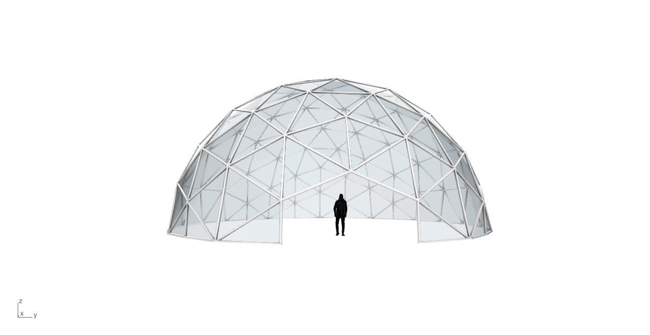Geodesic Dome with Door Opening and Glass Panels v1 3D model_3