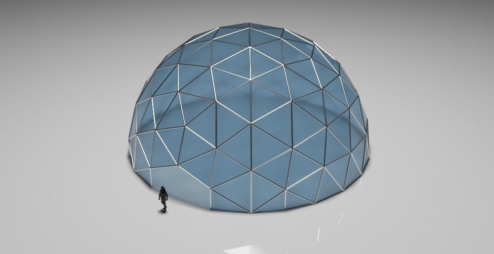 Geodesic Dome with Door Opening and Glass Panels v1 3D model_1