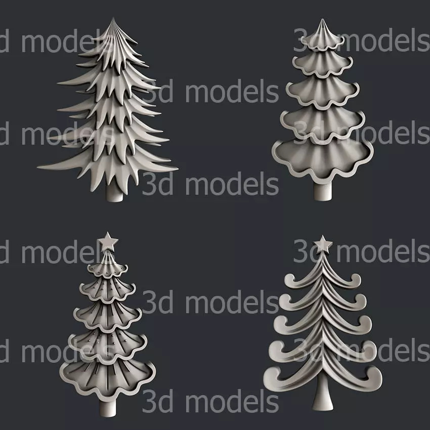 3d STL models for CNC router stylized Christmas trees 3D model_0