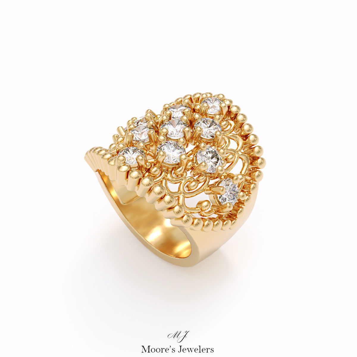 Cocktail Diamond Scroll Ring 3d Model Stl File 3D print model_2