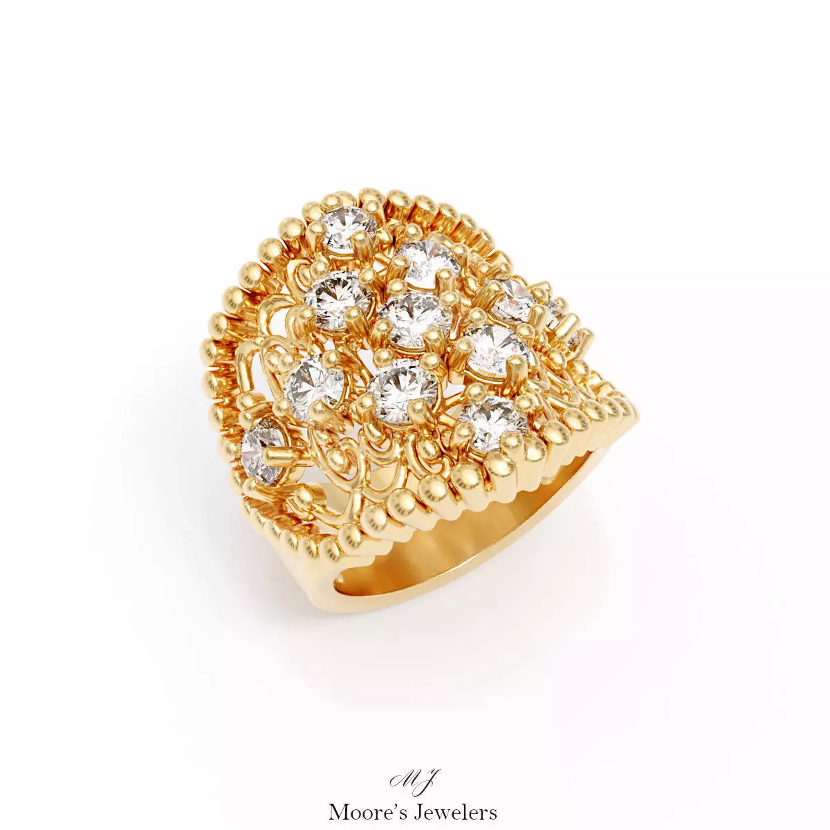 Cocktail Diamond Scroll Ring 3d Model Stl File 3D print model_0