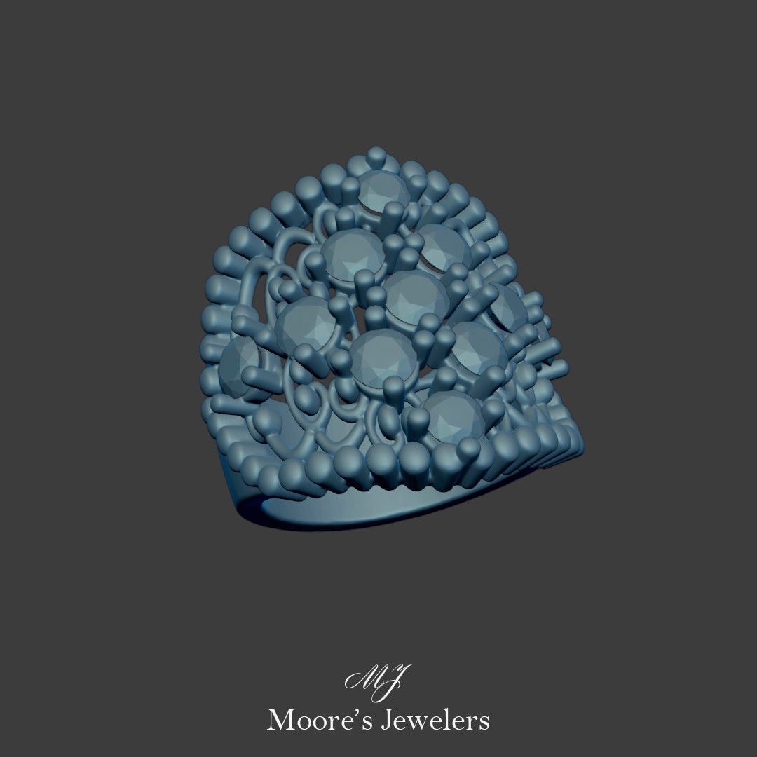 Cocktail Diamond Scroll Ring 3d Model Stl File 3D print model_3