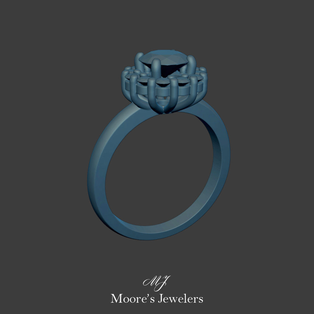 Scalloped Halo Engagement Ring 3d Model Stl File 3D print model_3