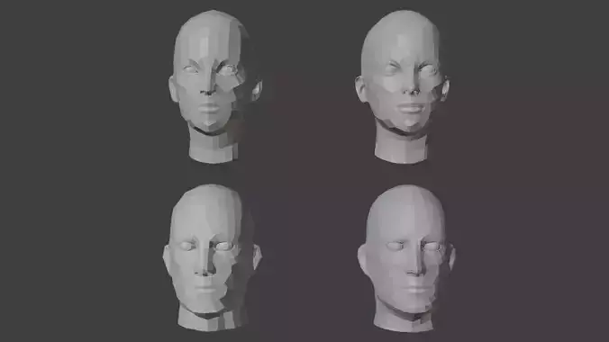 Low Poly Human Heads 3D Model Collection