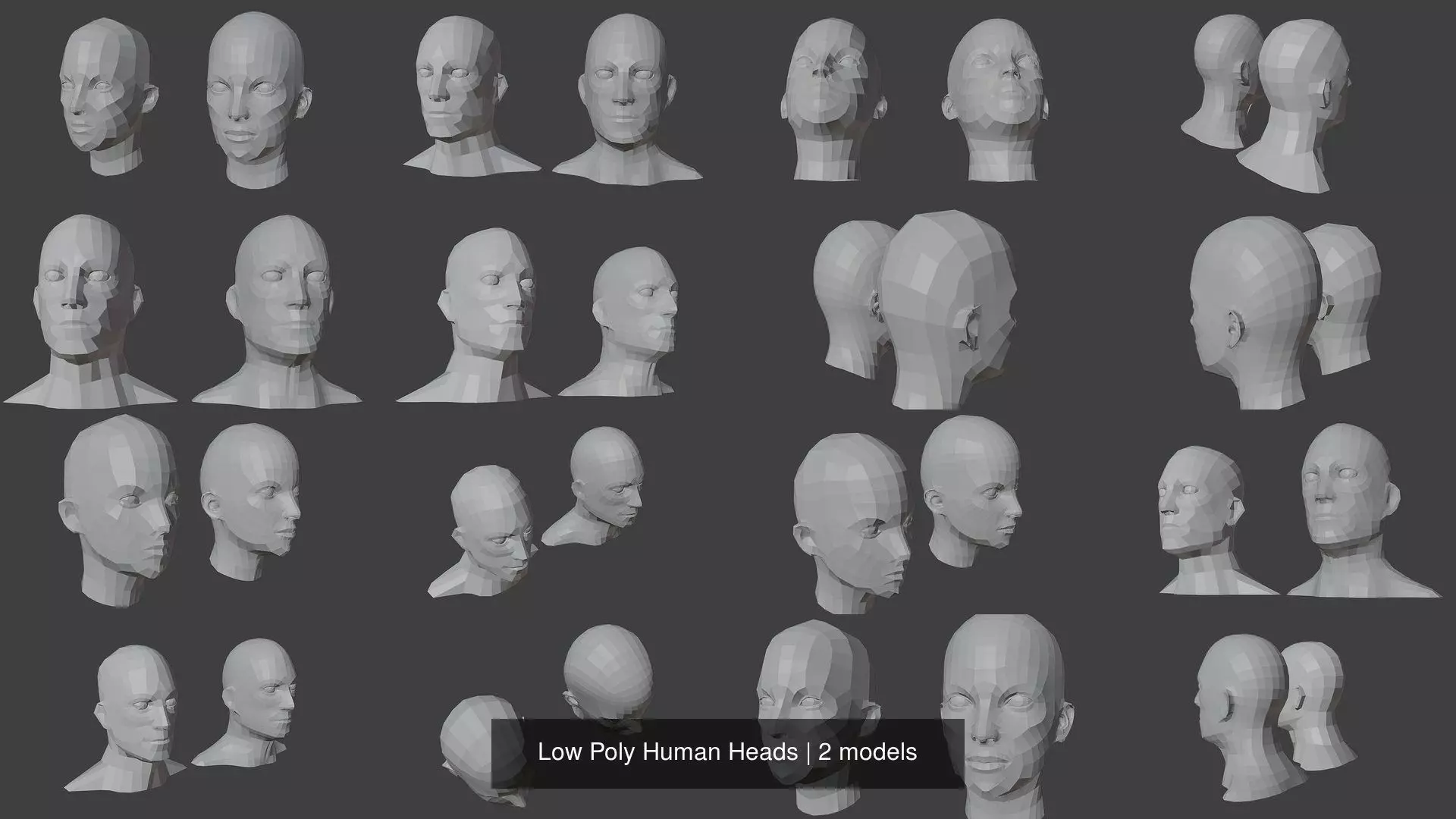 Low Poly Human Heads 3D Model Collection_3