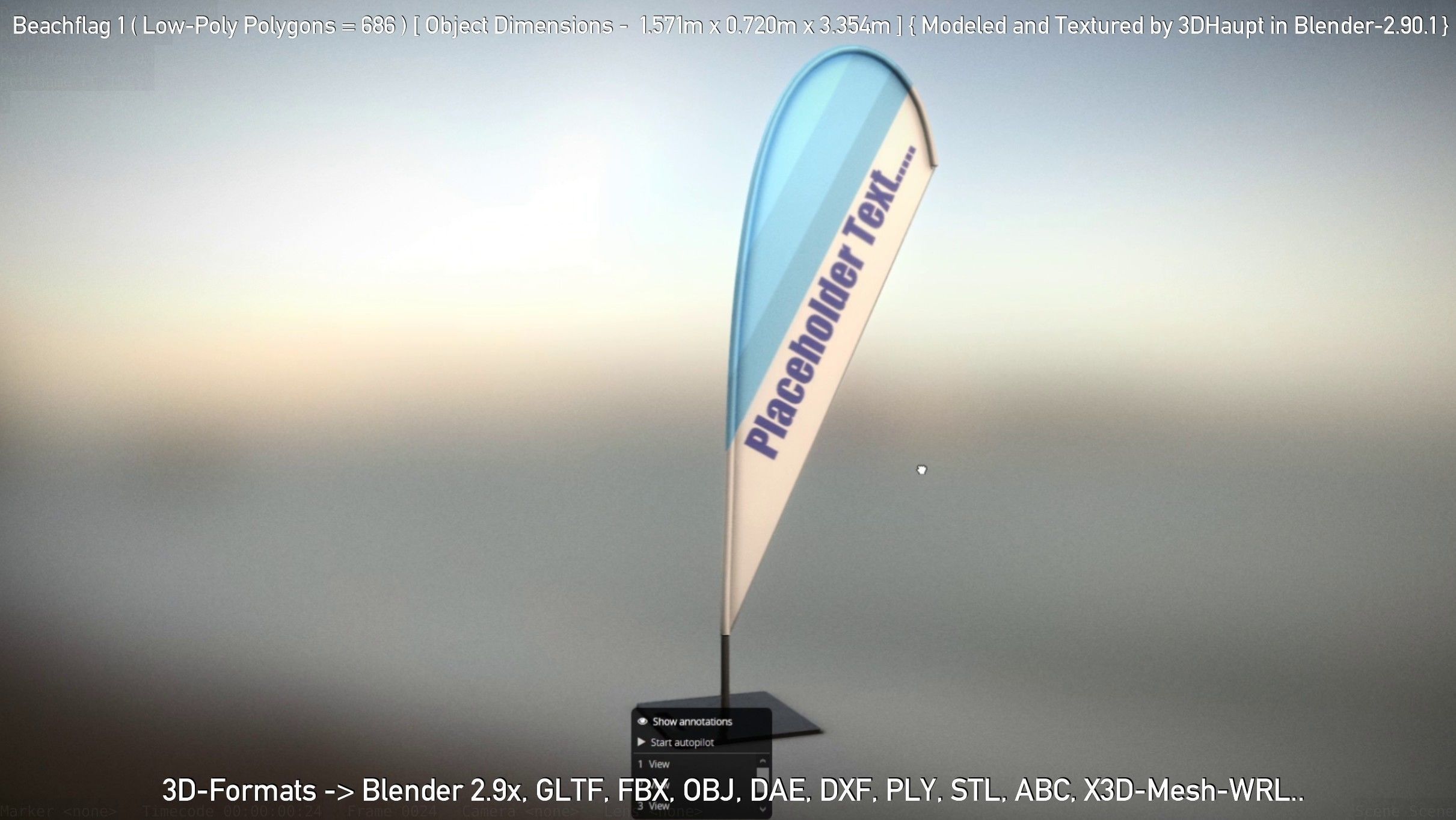 Beachflag 1 Low-Poly Low-poly 3D model_106