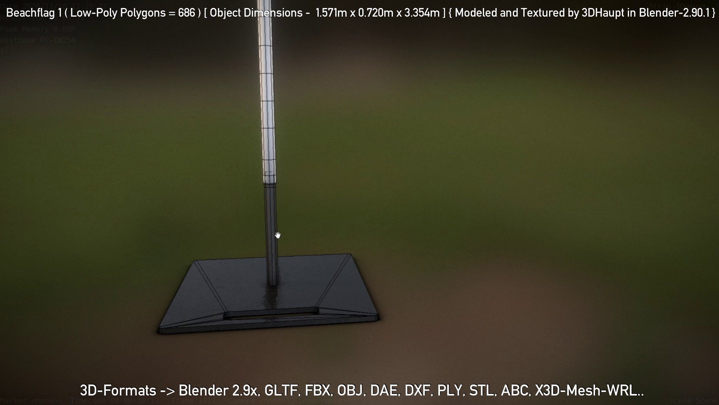 Beachflag 1 Low-Poly Low-poly 3D model_35