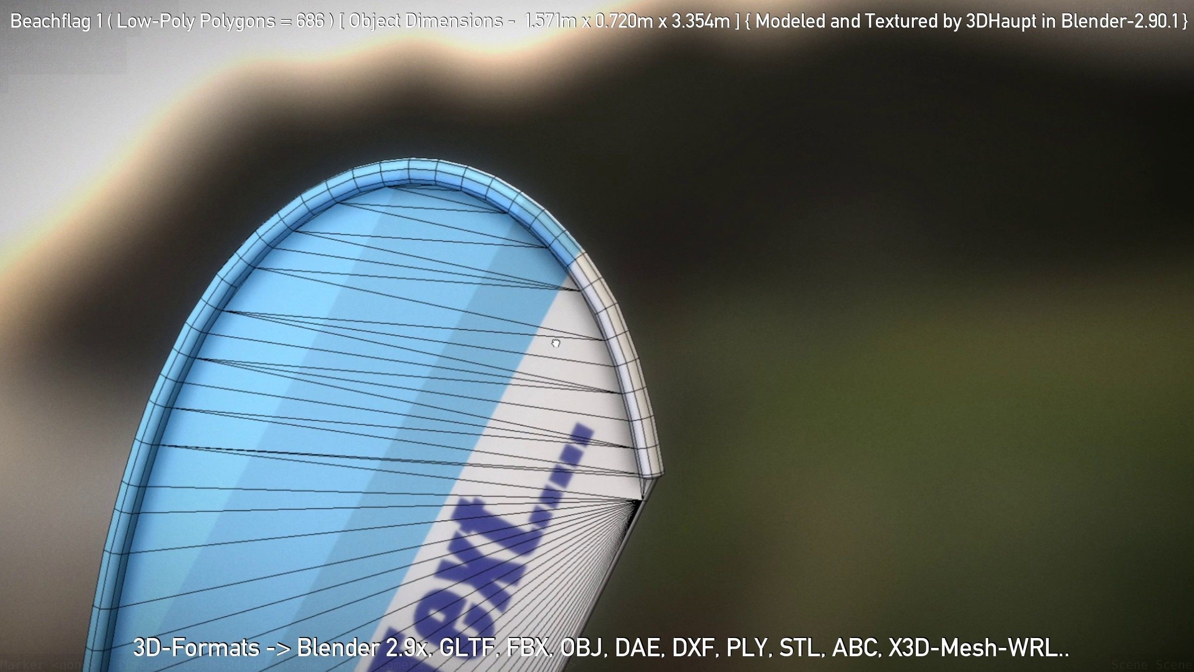 Beachflag 1 Low-Poly Low-poly 3D model_15