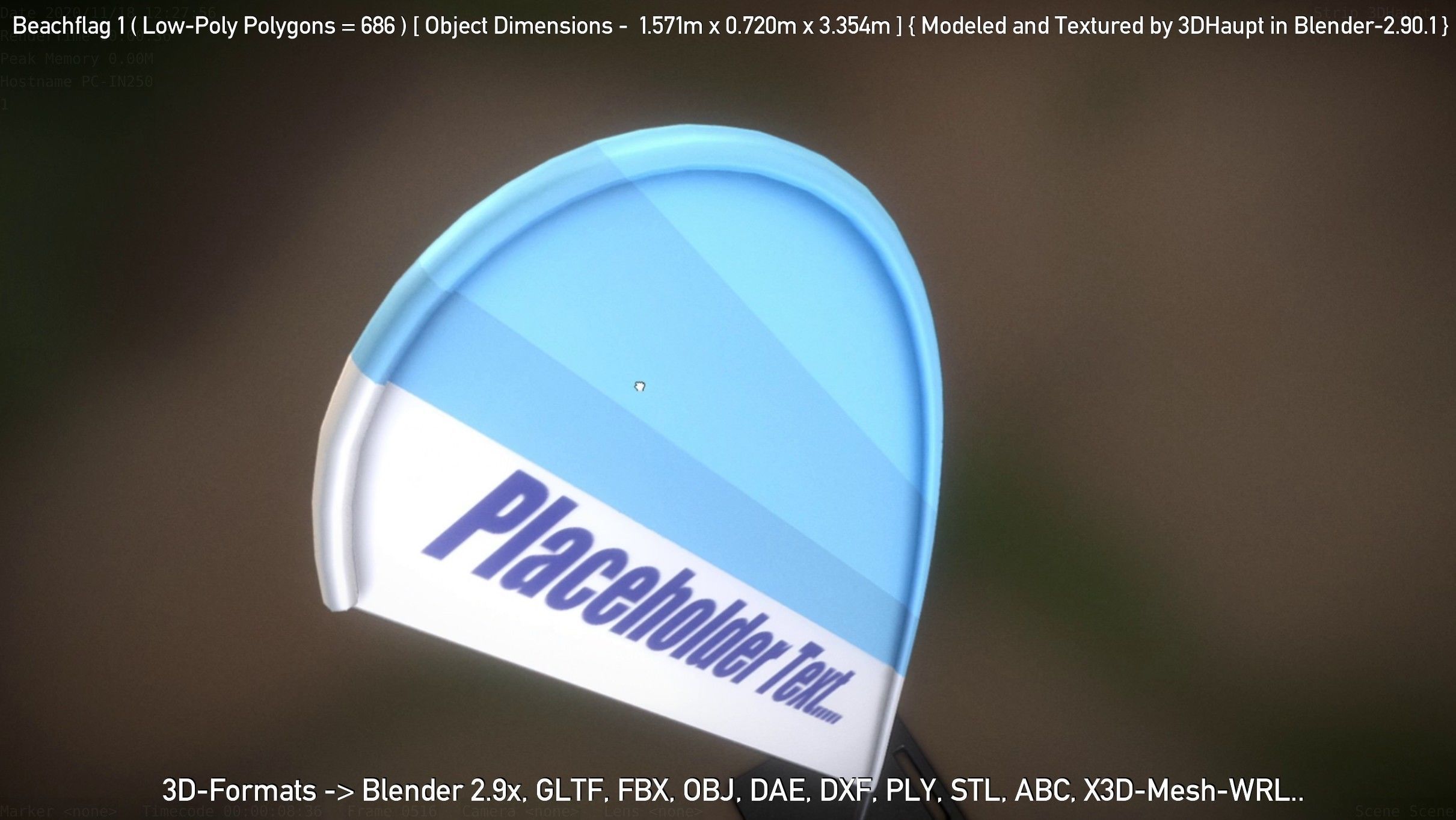 Beachflag 1 Low-Poly Low-poly 3D model_113