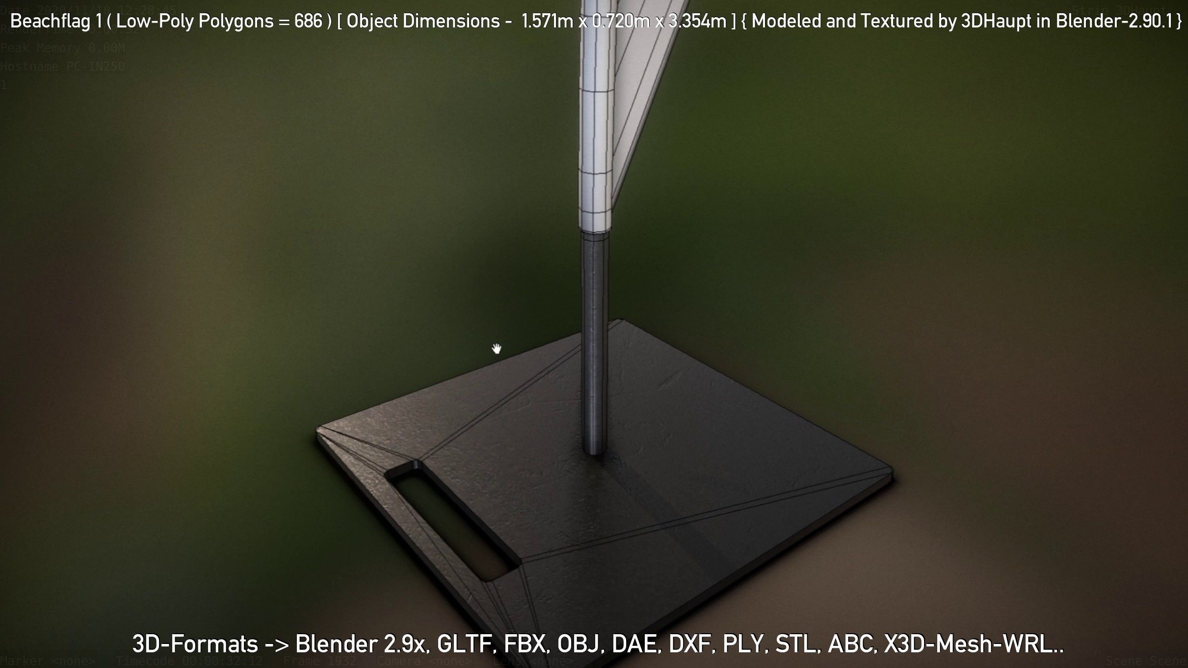 Beachflag 1 Low-Poly Low-poly 3D model_37