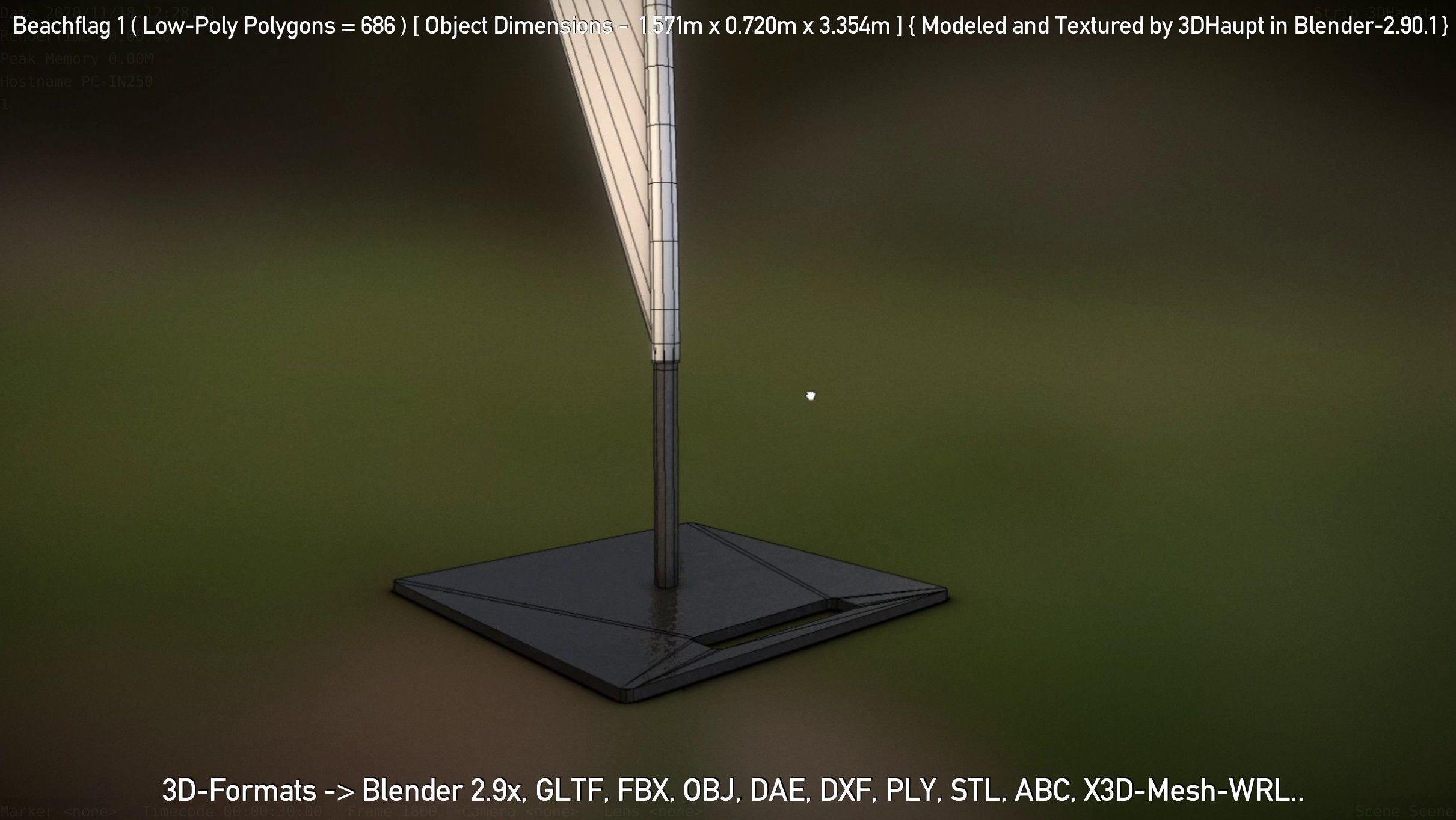 Beachflag 1 Low-Poly Low-poly 3D model_11
