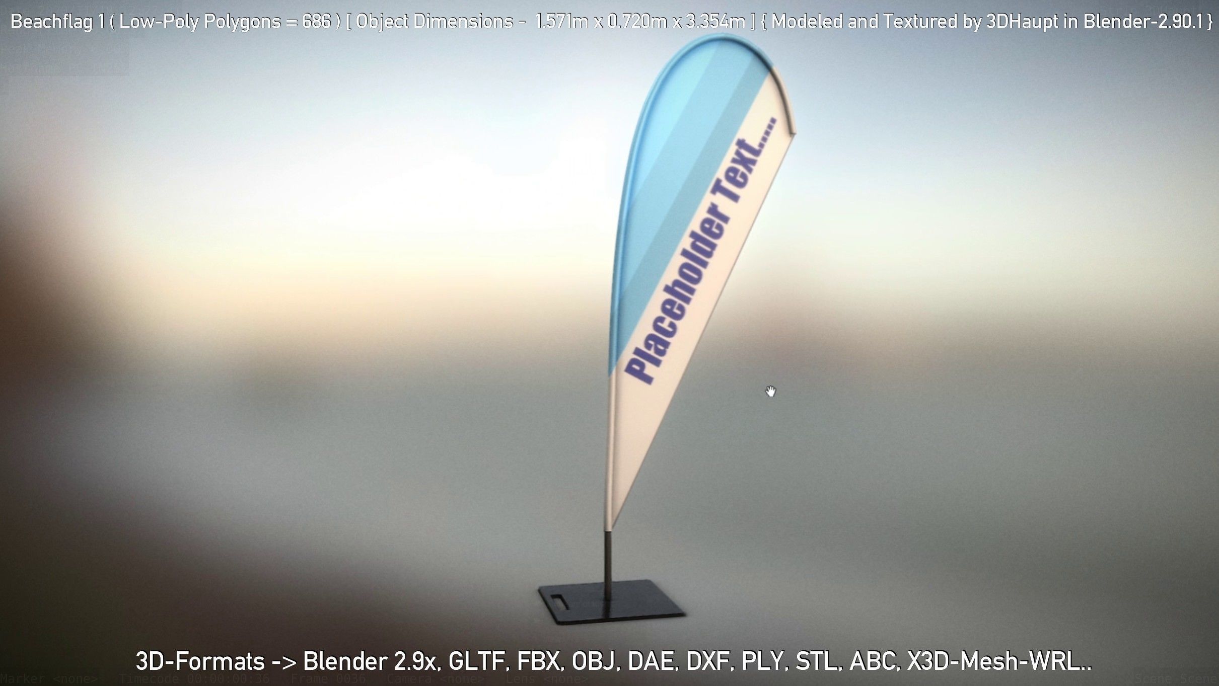 Beachflag 1 Low-Poly Low-poly 3D model_68