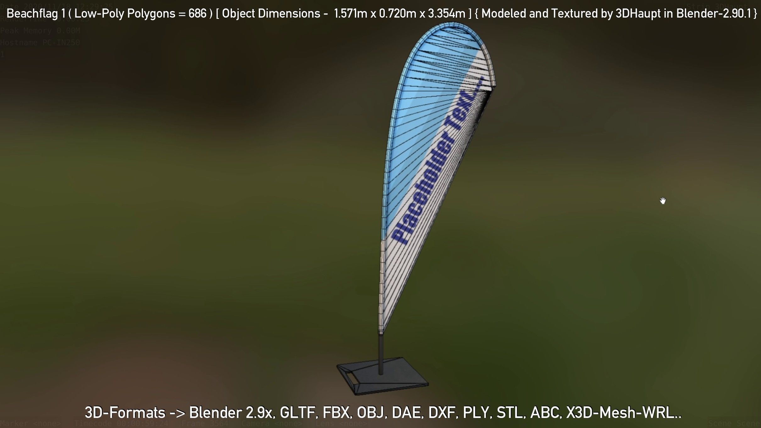 Beachflag 1 Low-Poly Low-poly 3D model_64