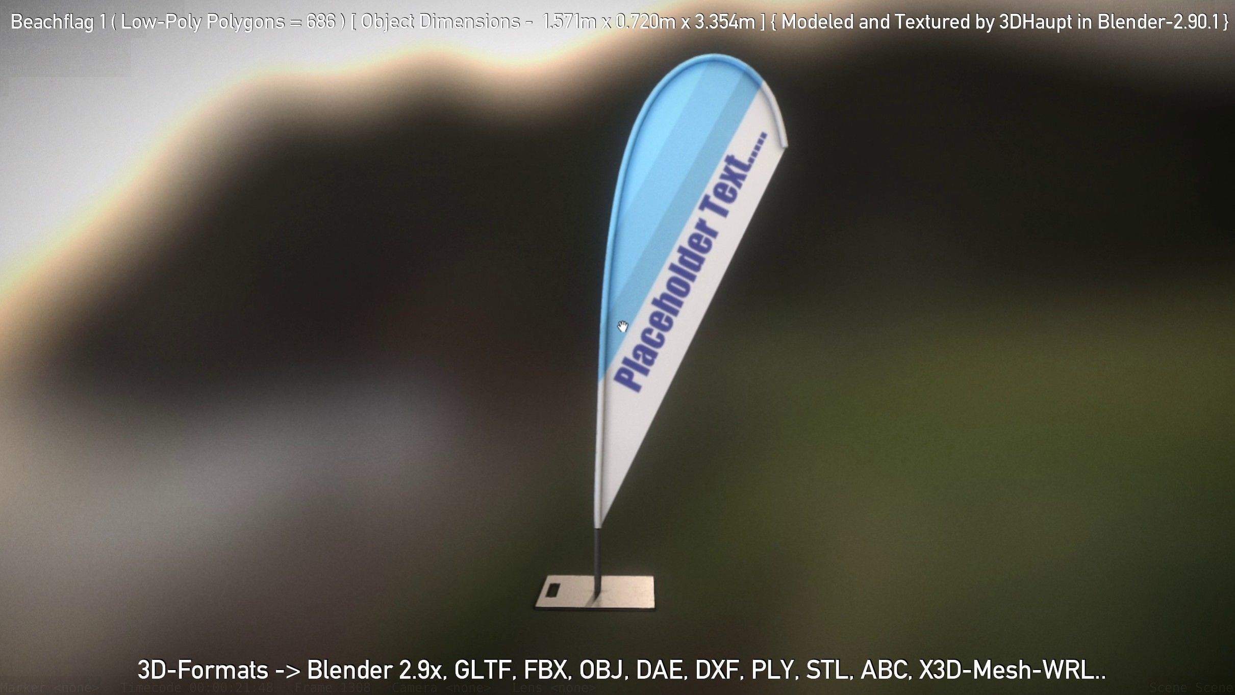 Beachflag 1 Low-Poly Low-poly 3D model_27