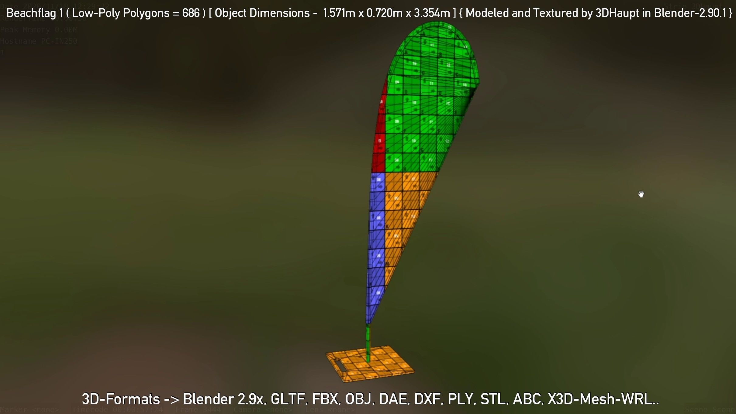 Beachflag 1 Low-Poly Low-poly 3D model_62