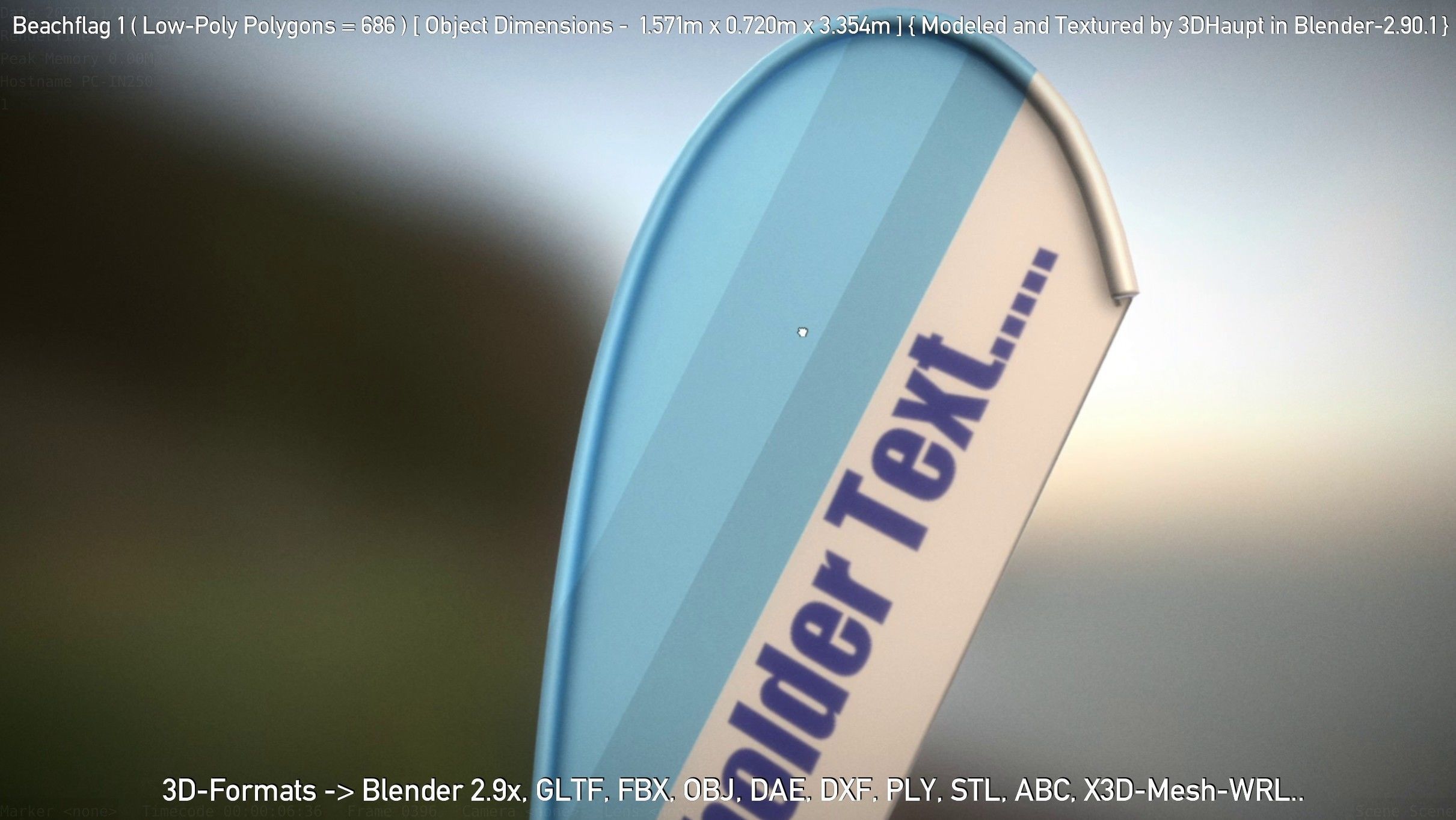 Beachflag 1 Low-Poly Low-poly 3D model_5