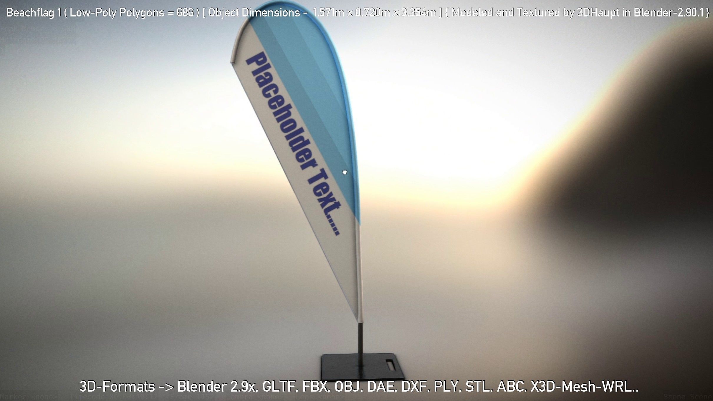 Beachflag 1 Low-Poly Low-poly 3D model_25