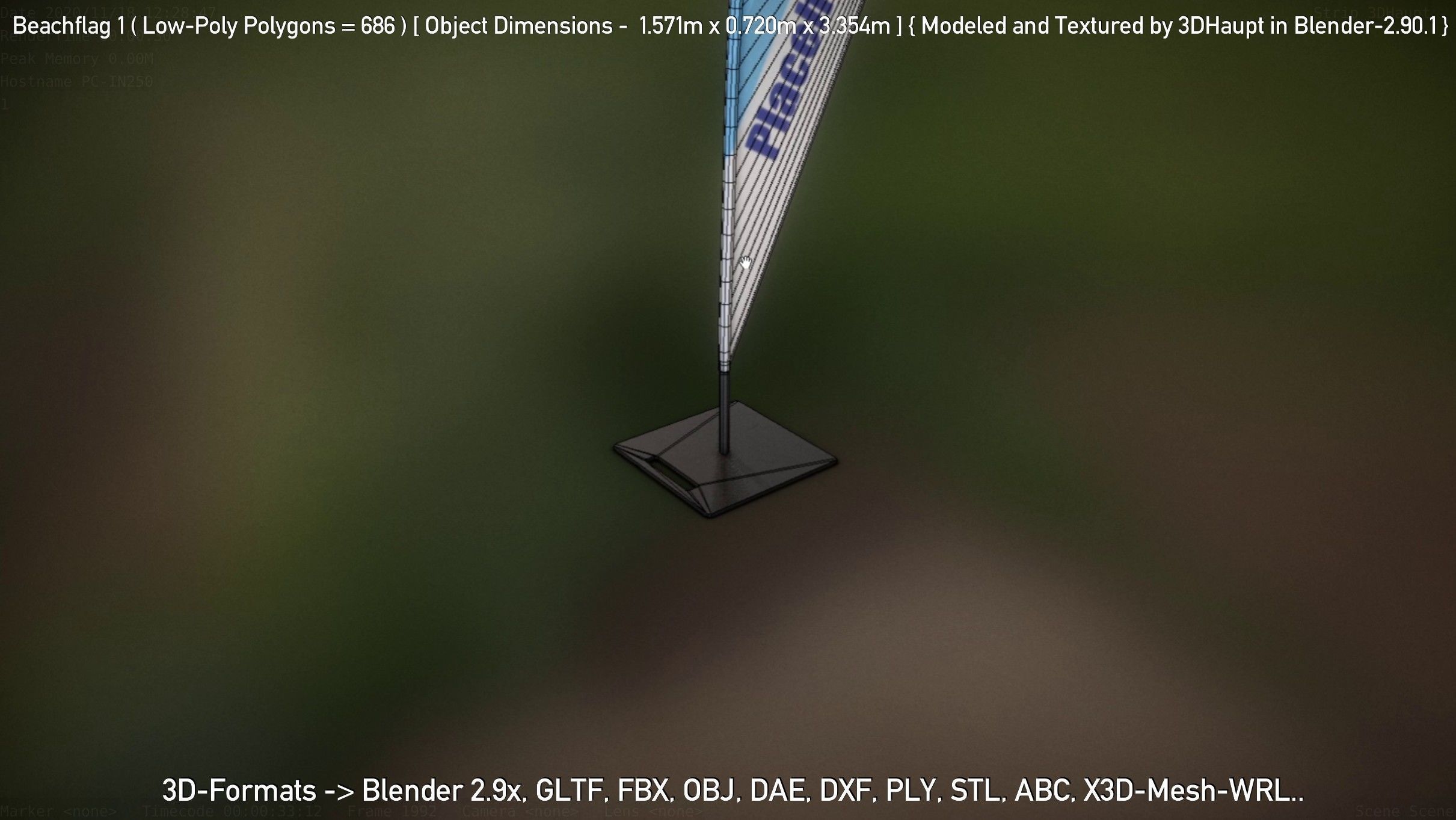Beachflag 1 Low-Poly Low-poly 3D model_38